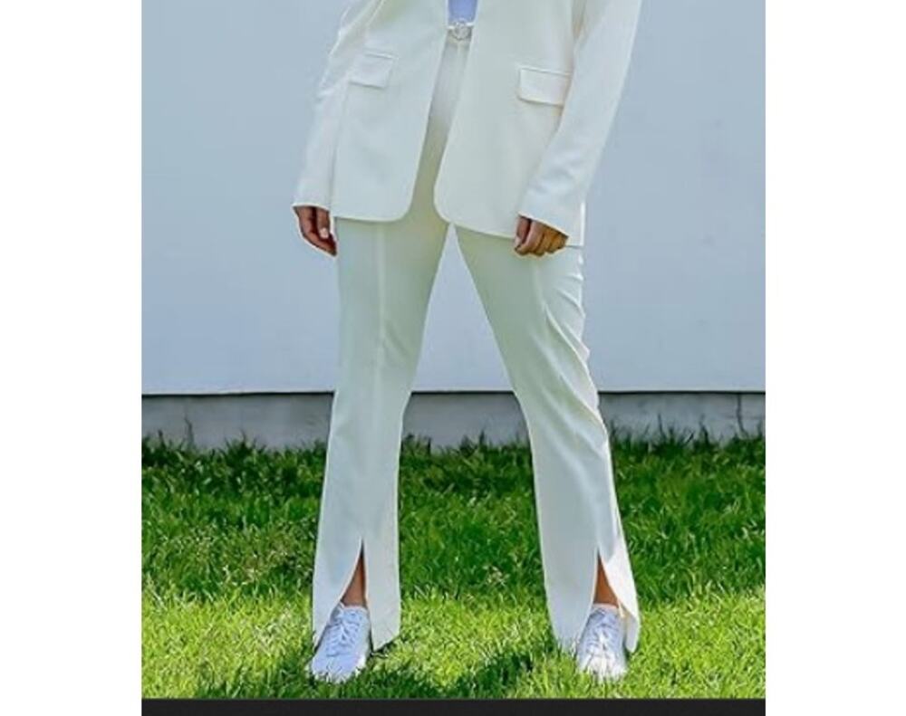 Danielle Bernstein Slit-Front Dress slacks Pants High Rise Cloud White 22W NWT